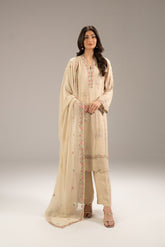 3 Piece Khadi Net Embroidered Suit (FL0056)